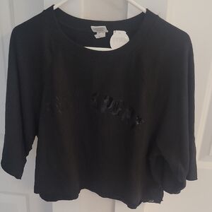 PINK Victoria's Secret Black Half Sleeve Crop Sweatshirt